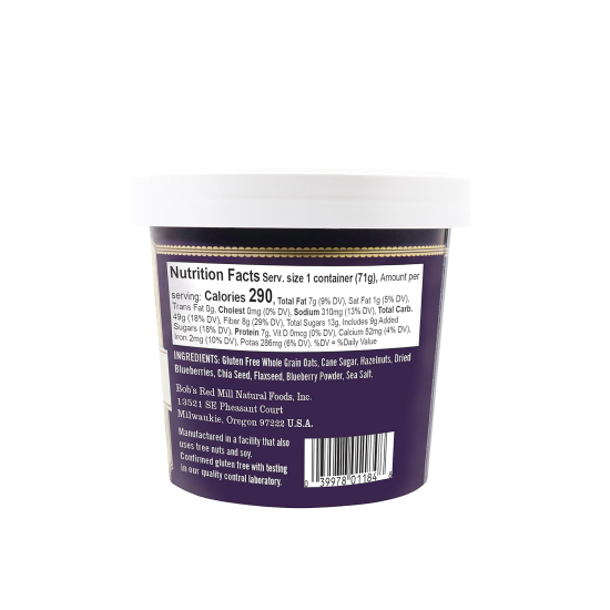 Bob's Red Mill Gluten Free Oatmeal Cup-Blueberry & Hazelnut with Flax & Chia 2,5 Oz (71g), Pack Of 12