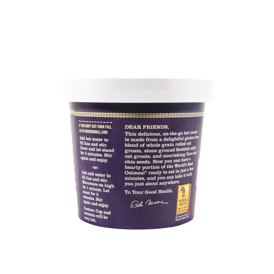Bob's Red Mill Gluten Free Oatmeal Cup-Blueberry & Hazelnut with Flax & Chia 2,5 Oz (71g), Pack Of 12
