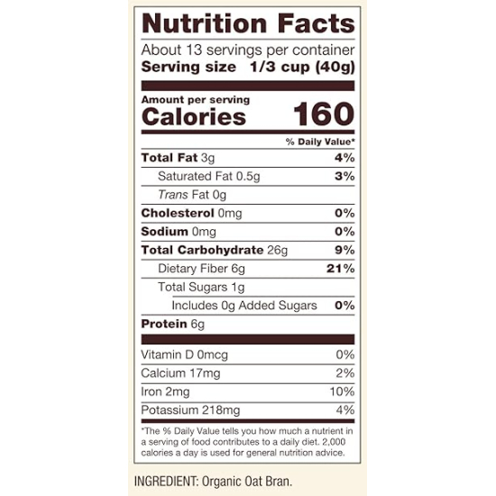 Bob's Red Mill Organic High Fiber Oat Bran Hot Cereal, Non-GMO 510g, Pack Of 8