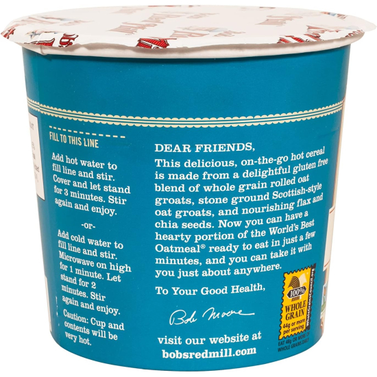 Bob's Red Mill Gluten Free Oatmeal Cup Classic with Flax & Chia, Non-GMO 1.81 Oz (51g), Pack Of 12