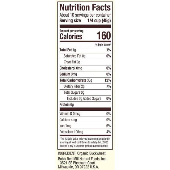 Bob's Red Mill Organic Whole Grain Buckwheat Groats Gluten Free Non-GMO, 624g, Pack Of 8