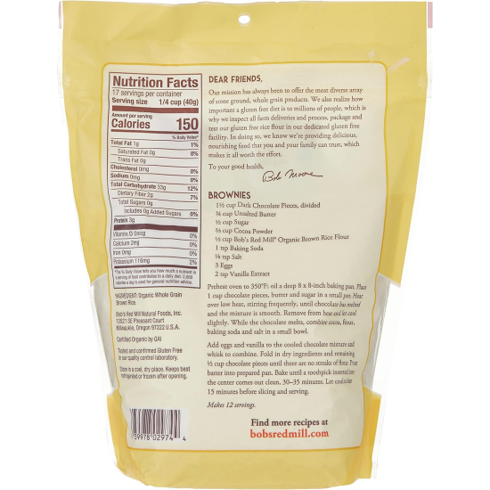 Bob's Red Mill Organic Whole Grain Brown Rice Flour Gluten Free, 680g