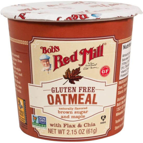 Bob's Red Mill Gluten Free Oatmeal Cup-Brown Sugar & Maple With Flax & Chia, Non-GMO 2.15 Oz (61g), Pack Of 12