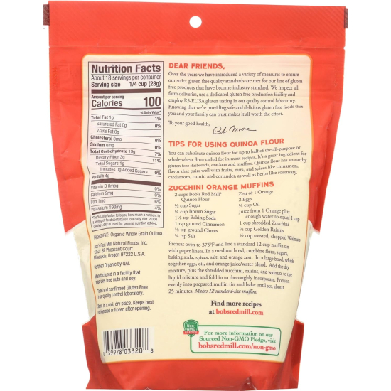 Bob's Red Mill Organic Whole Grain Quinoa Flour Gluten Free, 510g