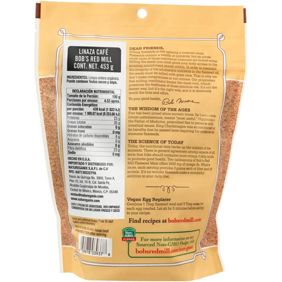 Bob's Red Mill Organic Whole Ground Flaxseed Meal, Gluten Free, Non-GMO 453g