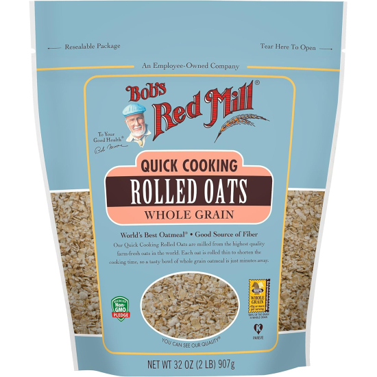 Bob's Red Mill Rolled Oats Quick Cooking, Whole Grain, Non-GMO 907g, Pack Of 8