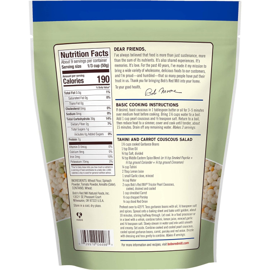 Bob's Red Mill Tri- Color Pearl Couscous, Non-GMO 454g, Pack Of 6