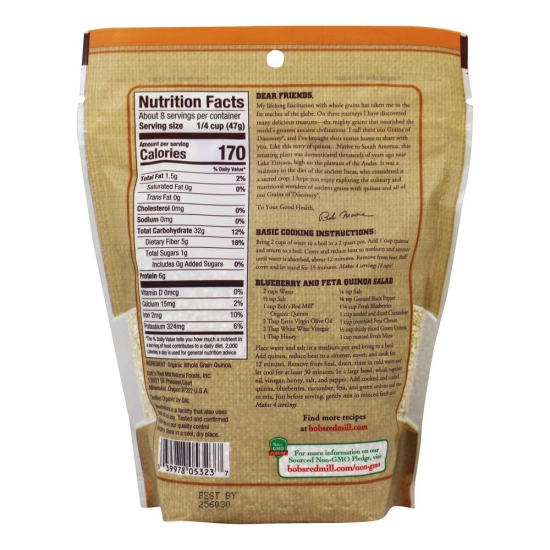 Bob's Red Mill Organic Gluten Free White Quinoa Grain 369g, Pack Of 8