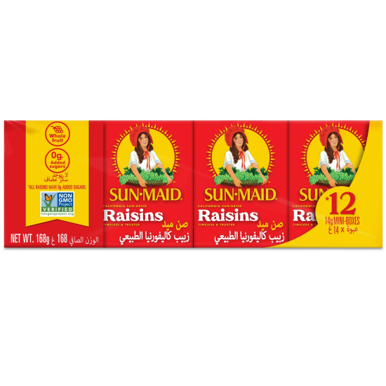 Sun- Maid California Sun Dried Raisins 12 Mini packs (14g Each)