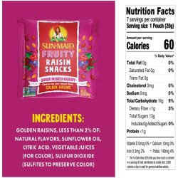 Sun-Maid Fruity Raisin Snacks Sour Mixed Berry Golden Raisins 7 Pouches 20g Sun-Maid Fruity Raisin Snacks Sour Mixed Berry Golden Raisins 7 Pouches 20g