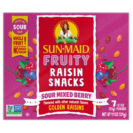 Sun-Maid Fruity Raisin Snacks Sour Mixed Berry Golden Raisins 7 Pouches 20g