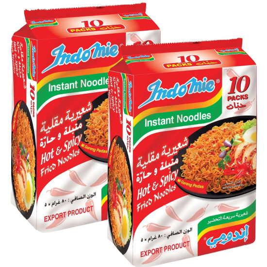 Indomie Instant Fried Noodles Hot & Spicy with Seasoning Powder and Sauce - (Pack of 20 - 80g Each)