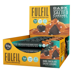 Fulfil Dark Chocolate Salted Caramel Flavour - Vitamin & Protein Bar, Low Sugar, High Protein, 150 Calories With 9 Vitamins, 15x55g Fulfil Dark Chocolate Salted Caramel Flavour - Vitamin & Protein Bar, Low Sugar, High Protein, 150 Calories With 9 Vitamins, 15x55g