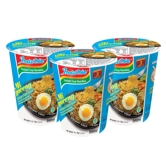Indomie Instant Noodles, Halal Certified, Barbeque Chicken Flavor 75g Pack of 3