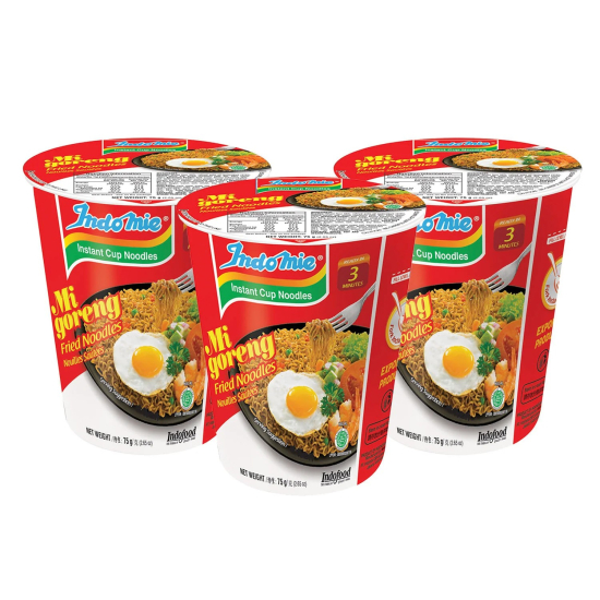 Indomie Mi Goreng Instant Cup Fried Noodles, Original Flavor -75g (Pack of 3)