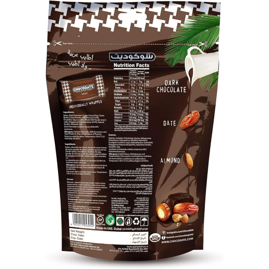 Chocodate 85% Exclusive Real Extra Dark With Whole Almond Chocolate Pouch 100g