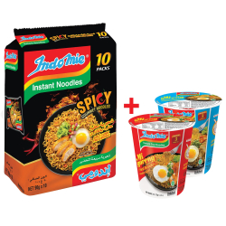 Indomie Instant Fried Noodles, Spicy Curry Flavour (Pack of 10 - 90 g Each) + 2 Indomie Cups Mixed Fried Indomie Instant Fried Noodles, Spicy Curry Flavour (Pack of 10 - 90 g Each) + 2 Indomie Cups Mixed Fried