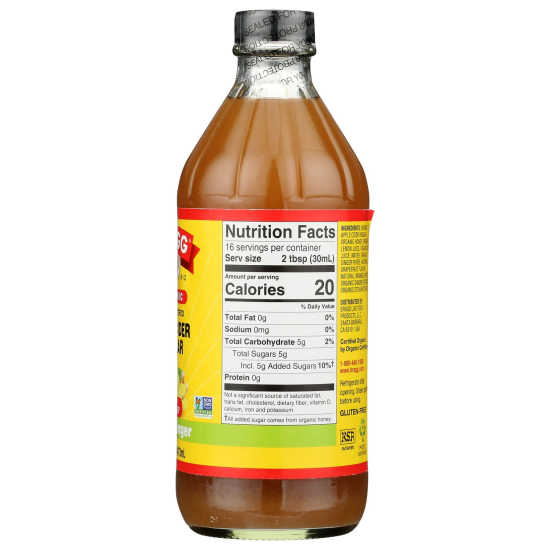 Bragg Organic Apple Cider Vinegar, Raw & Unfiltered, Citrus Ginger, Non GMO, 473 ml