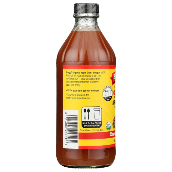 Bragg Organic Apple Cider Vinegar, Raw & Unfiltered, Cranberry Apple, Non GMO, 473 ml