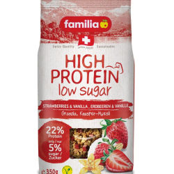 Familia High Protein, Strawberries & Vanilla, Low Sugar, 22% Protein, Vegan 350g Pack Of 6 Familia High Protein, Strawberries & Vanilla, Low Sugar, 22% Protein, Vegan 350g Pack Of 6