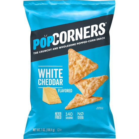 Popcorners White Cheddar Flavored Corn Snacks, Never Fried 140 Cal, 7 Oz (198g)