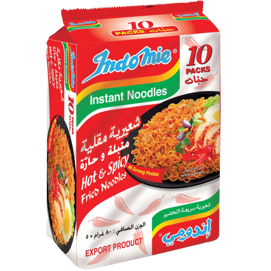 Indomie Instant Fried Noodles Hot & Spicy 80g (Pack of 10)