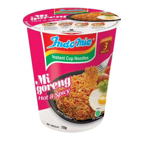 Indomie Instant Cup Fried Noodles, Hot & Spicy 60g