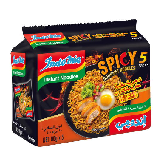 Indomie Instant Fried Noodles, Spicy Curry Flavour (Pack of 5 - 90 g Each)