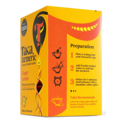 Taka Turmeric Organic Ginger Lemon Tea 2.4g x 15 Tea Bags, Pack Of 4 Taka Turmeric Organic Ginger Lemon Tea 2.4g x 15 Tea Bags, Pack Of 4