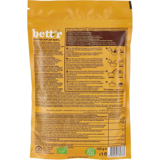 Bett'r Organic Vanilla Pudding Mix 150g