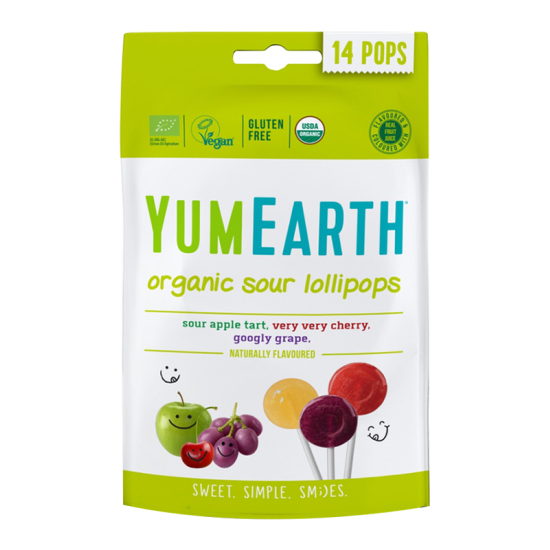 Yum Earth Organic Sour Fruit Lollipops, 14pcs x 85g