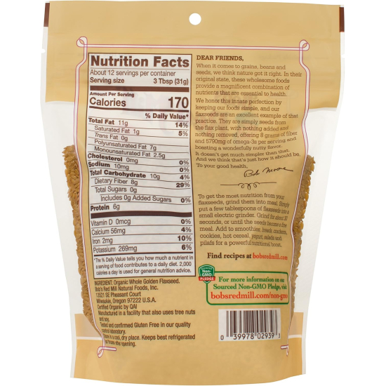 Bob's Red Mill Organic Whole Golden Flaxseed 368g, Pack Of 12