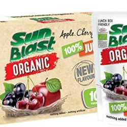 Sun Blast Organic Apple, Cherry & Blackcurrant Juice No Added Sugar 10 x 200ml, Pack Of 12