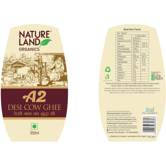 Natureland Organics A2 Cow Ghee 350 ml
