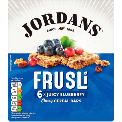 Jordans Frusli Juicy Blueberries Chewy Cereal Bar, 6 x 30g Jordans Frusli Juicy Blueberries Chewy Cereal Bar, 6 x 30g