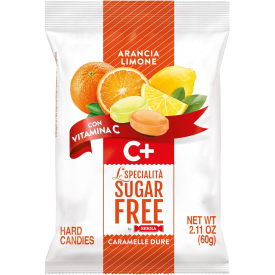 Serra Sugar Free Candies Orange and Lemon with Vitamin C 60g, Pack Of 8