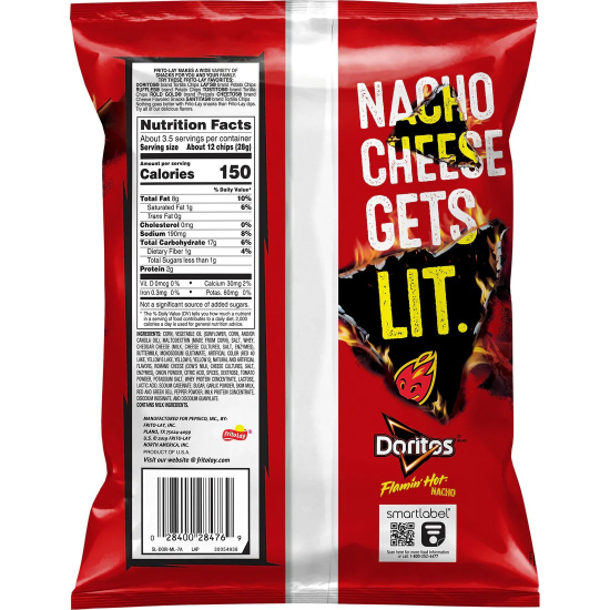 Doritos Flamin Hot Nacho Tortilla Chips 3.25 OZ (92g), Pack Of 12