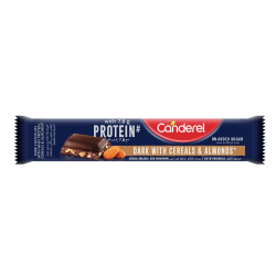 Canderel Dark Chocolate with Whey Protein, Cereals & Almonds, 0% Added Sugar, 27g, Pack Of 12 Canderel Dark Chocolate with Whey Protein, Cereals & Almonds, 0% Added Sugar, 27g, Pack Of 12