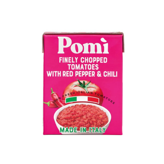 Pomi Finely Chopped Tomatoes With Pepper & Chili 390g, Pack Of 12