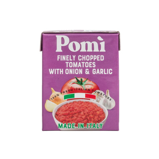 Pomi Finely Chopped Tomatoes with Onion & Garlic 390g, Pack Of 12
