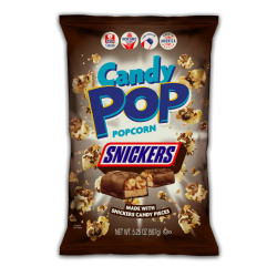 Candy Pop Popcorn Snickers, Made with Snicker Candy, Low Sodium, 150 Cal, Non GMO ,5.25OZ (149g), Pack Of 6