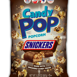 Candy Pop Popcorn Snickers, Made with Snicker Candy, Low Sodium, 150 Cal, Non GMO ,5.25OZ (149g), Pack Of 6 Candy Pop Popcorn Snickers, Made with Snicker Candy, Low Sodium, 150 Cal, Non GMO ,5.25OZ (149g), Pack Of 6