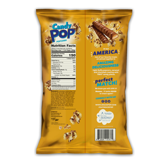 Candy Pop Popcorn Twix, Made With Twix Candy, Low Sodium, 150 Cal, Non GMO ,5.25OZ (149g), Pack Of 6