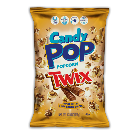 Candy Pop Popcorn Twix, Made With Twix Candy, Low Sodium, 150 Cal, Non GMO ,5.25OZ (149g), Pack Of 6