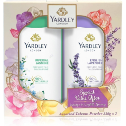 Yardley London English Lavender and Imperial Jasmine Perfumed  Assorted Talc 2X250g, Pack Of 6