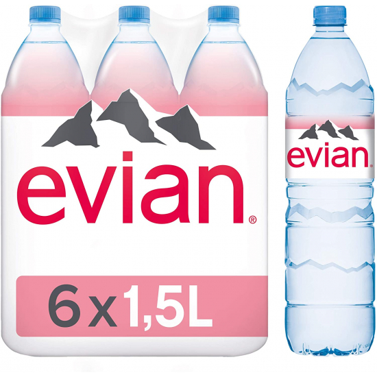 Evian Natural Mineral Water 1.5L, Pack of 6