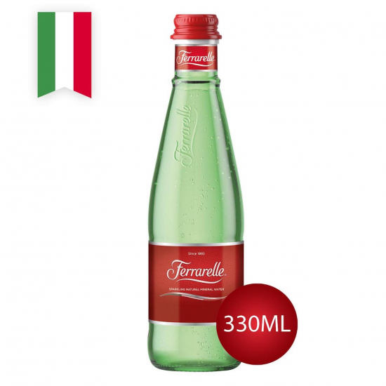 Ferrarelle Natural Sparkling Mineral Water 330ml Glass, Case of 4