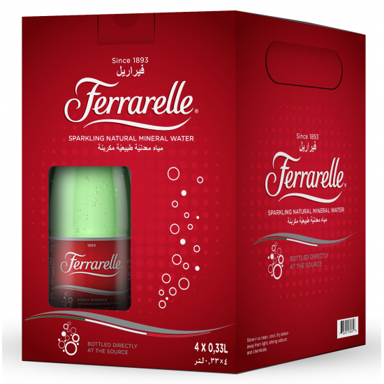 Ferrarelle Natural Sparkling Mineral Water 330ml Glass, Case of 4