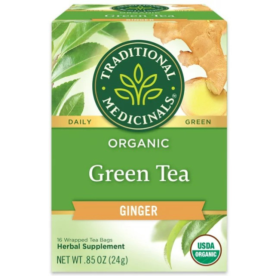 Traditional Medicinal Green Tea With Ginger, 16 Teabags