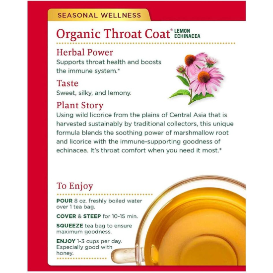 Traditional Medicinals Throat Coat Lemon Echinacea 16 Tea Bags